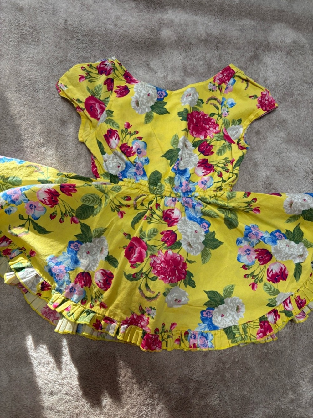 Little Miss Yellow Floral Ruffle Hem Dress